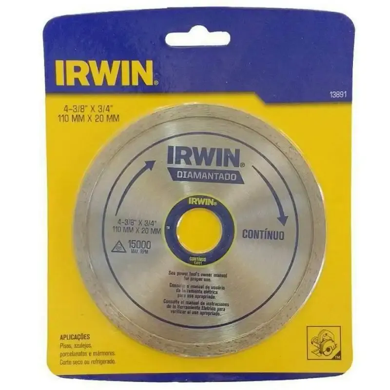 Disco de Corte Diamantado 4.3/8 POL Porcelanato 110 x 20 MM IW13891 IRWIN — fotografia 3
