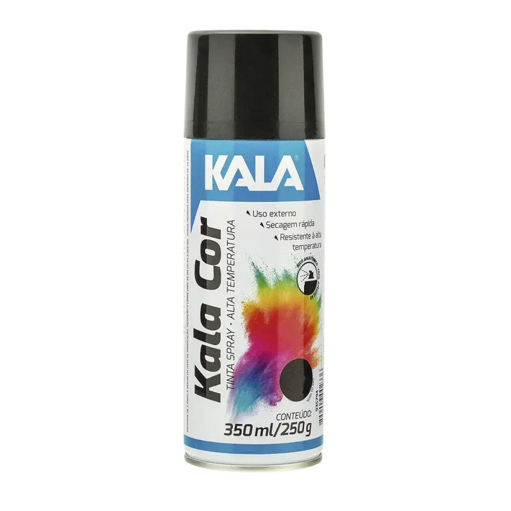 Tinta spray para alta temperatura preto brilhante 350ML Kala — fotografia 2