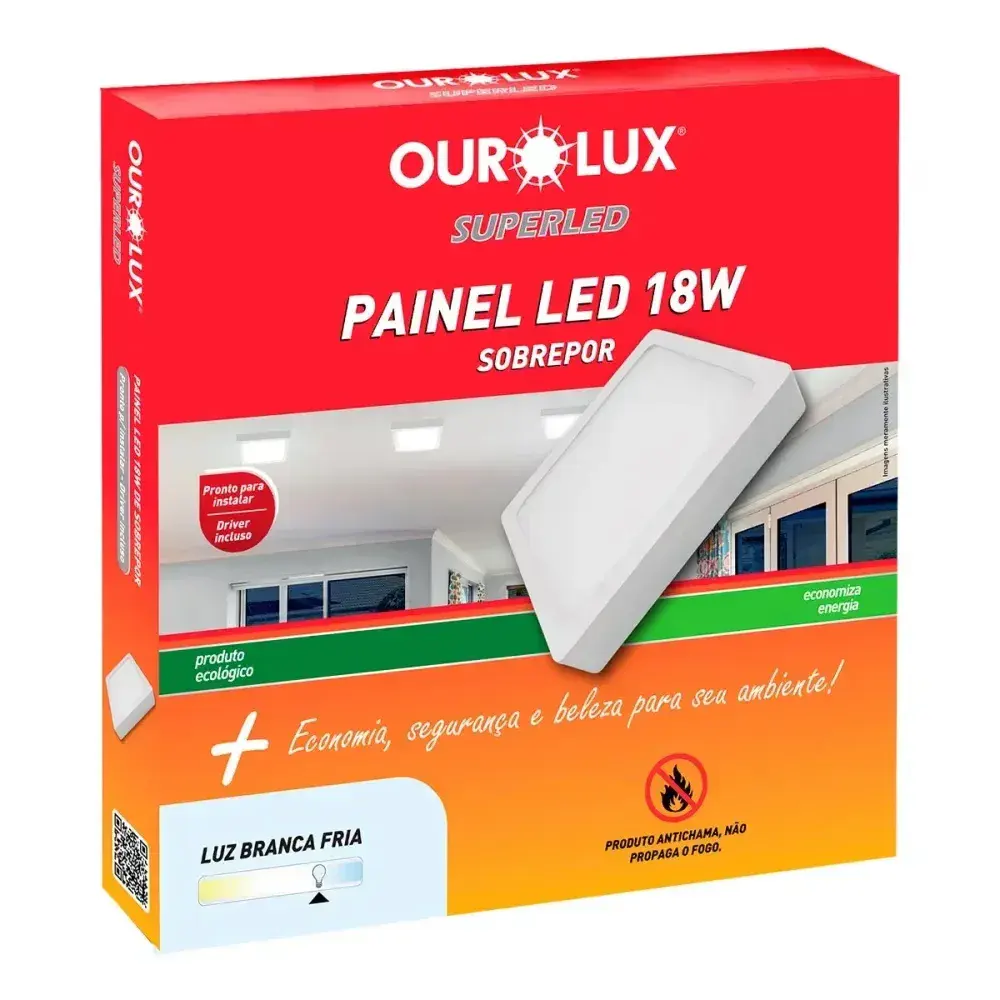 Painel led sobrepor 18W biv 6500K quadrado Ourolux — fotografia 4