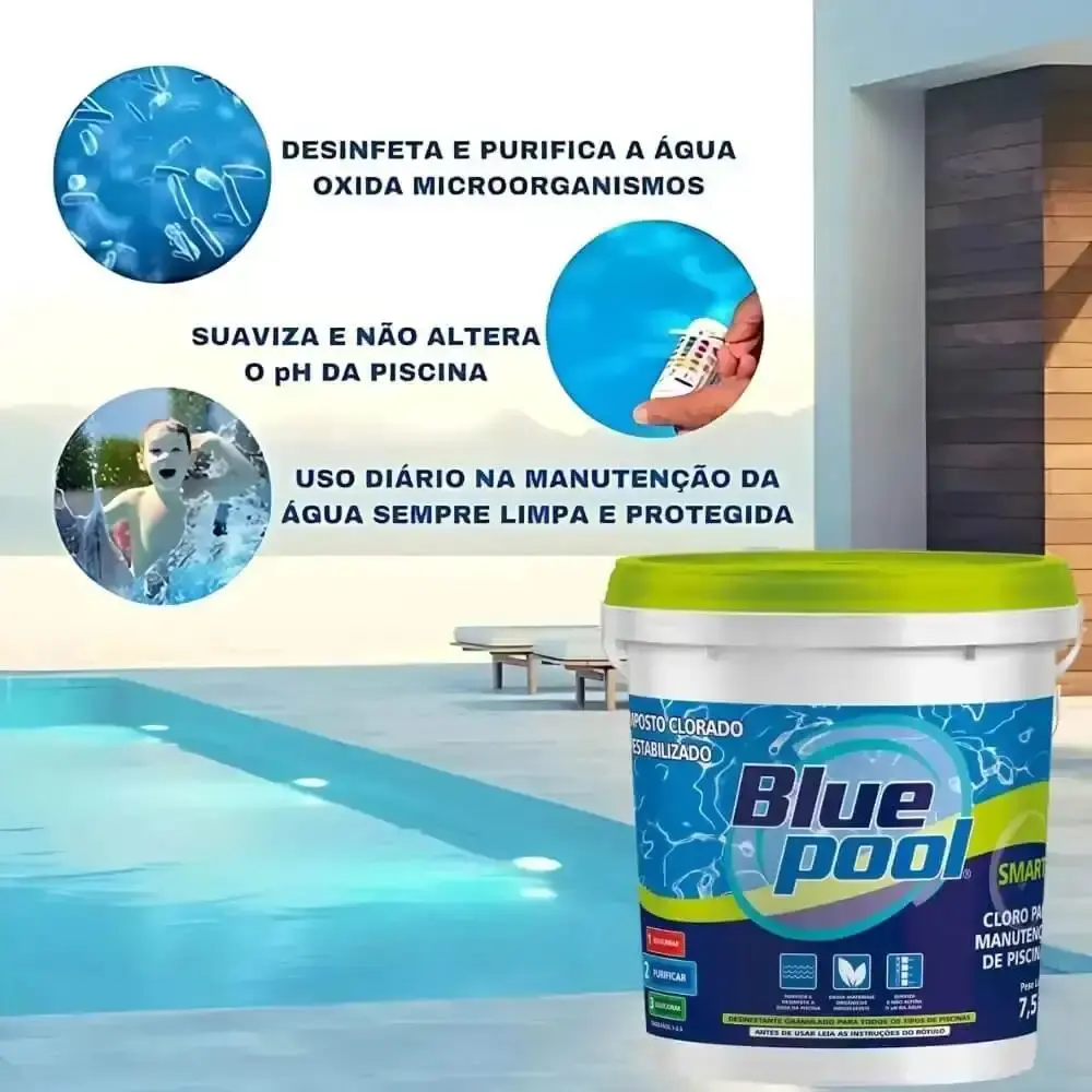 Bomba para piscina 1/2CV 32.000 litros com balde de cloro 7,5 KG Bluepool — fotografia 7