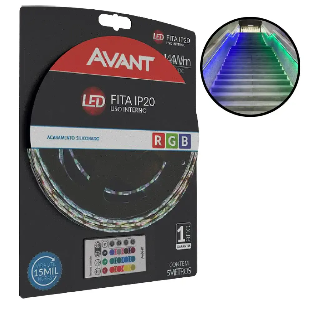 Fita de LED RGB 5 metros 14,4W/M 12V IP20 com transformador Avant