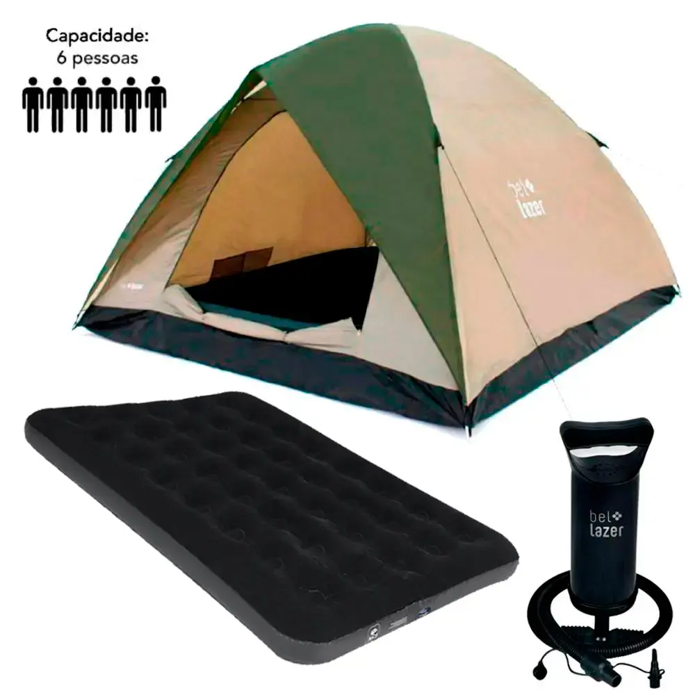 Kit barraca camping araguaia para 6 pessoas + colchão inflável de casal