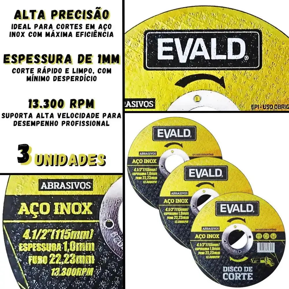 Esmerilhadeira angular 4,1/2POL 1200W com 3 discos de corte inox 4,1/2POL Evald 110 V — fotografia 12