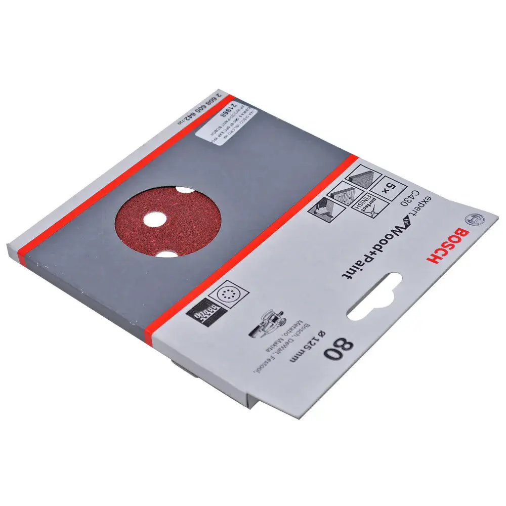Kit 5 folhas de lixa velcro 5 G80 expert wood paint Bosch — fotografia 3