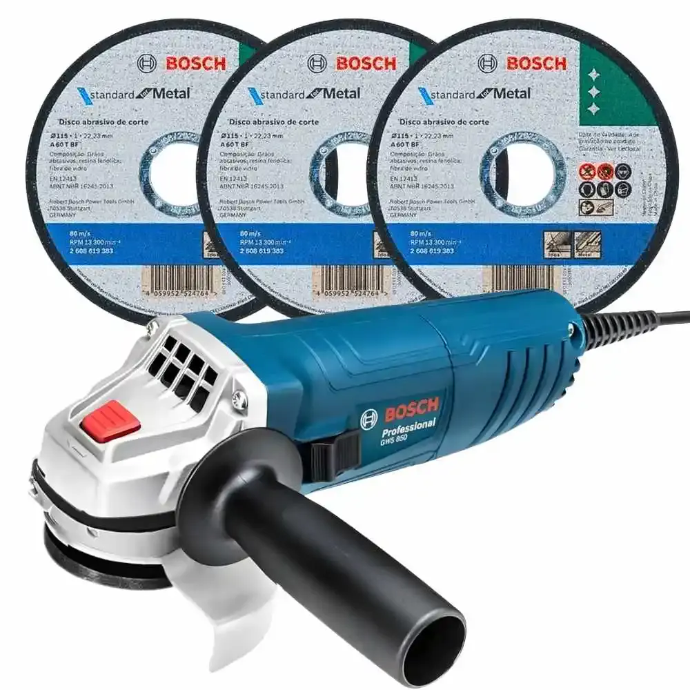 Esmerilhadeira angular 4.1/2 POL 850W GWS850 com 3 discos 4.1/2 POL Bosch 220 V — fotografia de referência