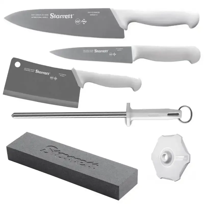 Kit de facas chef com cutelo branco BKK-6W1 com 6 peças Starrett — fotografia de referência
