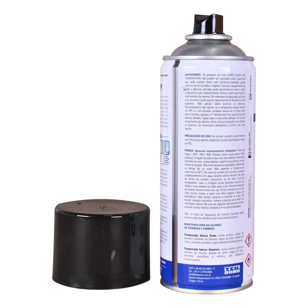Tinta spray com alta temperatura preto 350ML Tekbond — fotografia 7