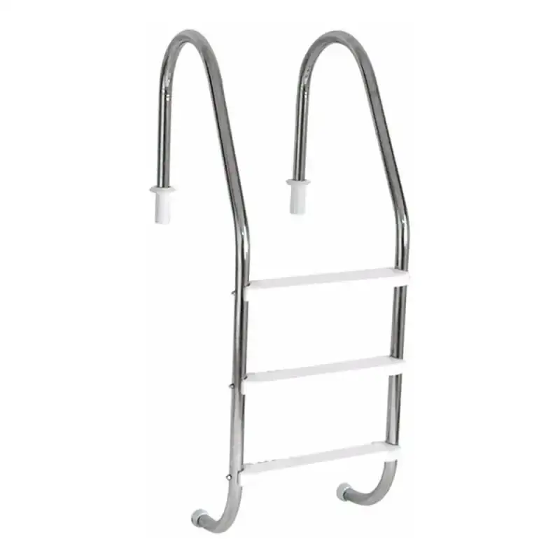 Escada para piscina 1.1/2 POL em aço inox com 3 degraus anatômicos em ABS Sodramar — fotografia de referência