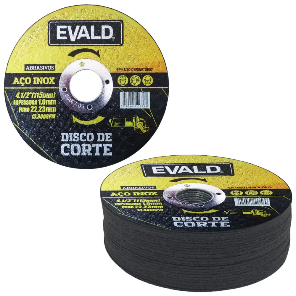 Disco de corte 4.1/2 POL 115 MM aço inox kit 25 unidades Evald — fotografia de referência