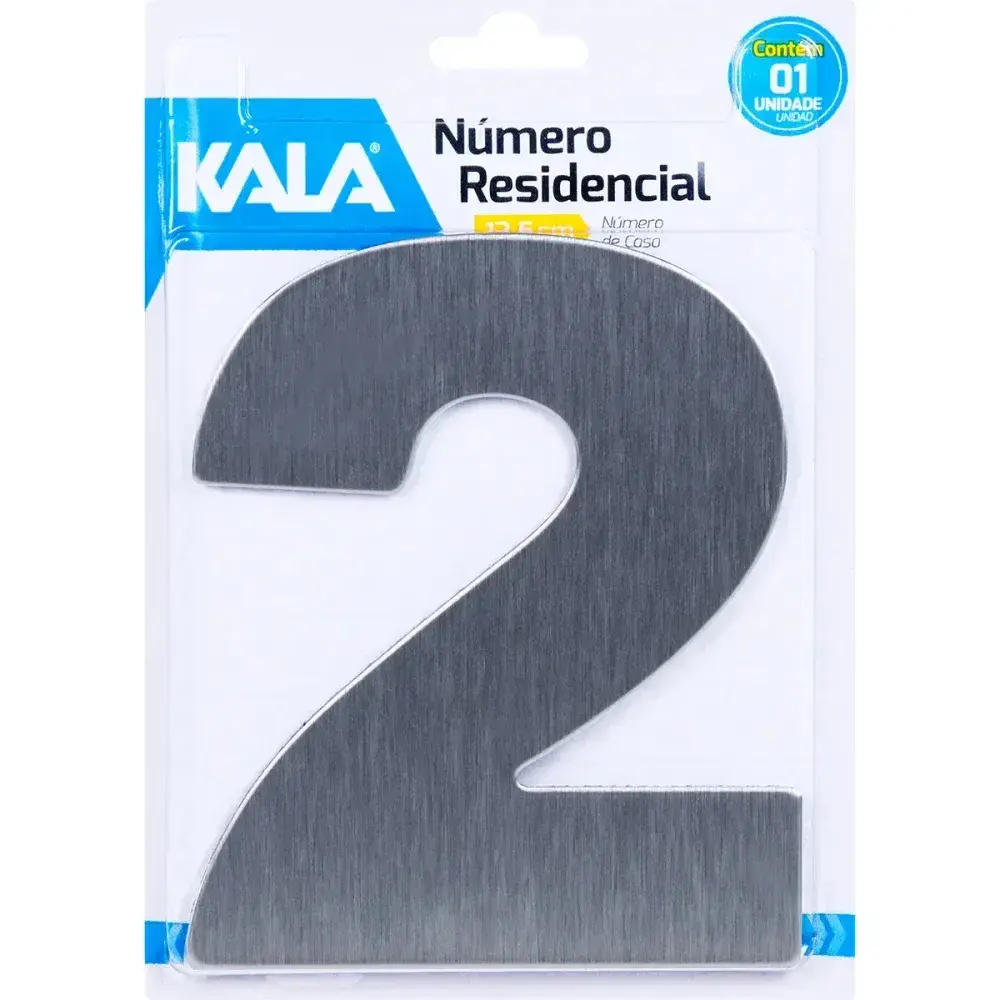 Número residencial N°2 aço escovado 12,5CM Kala — fotografia 3