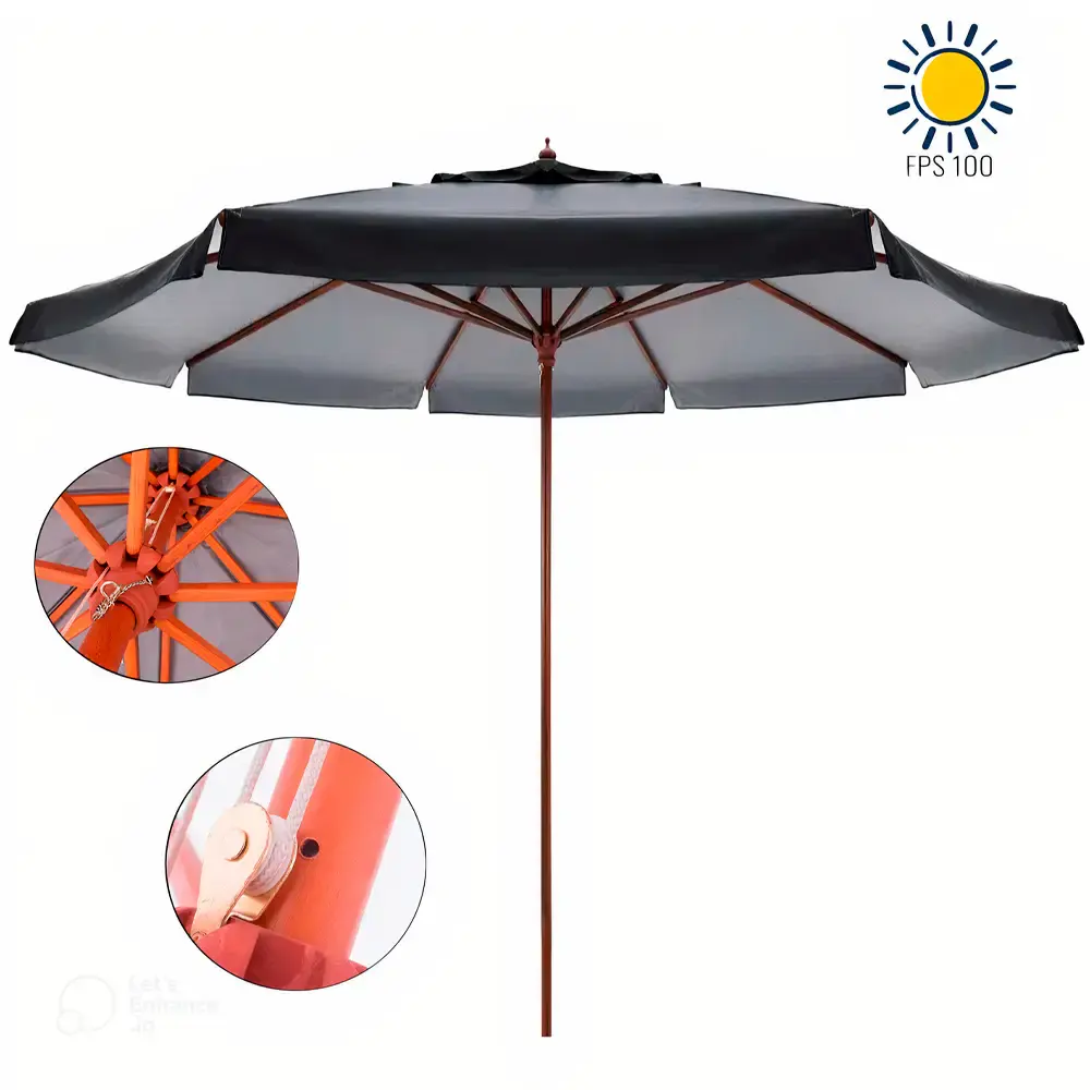 Ombrellone 4 metros diâmetro positano preto em bagum madeira 400807 BEL BEL FIX