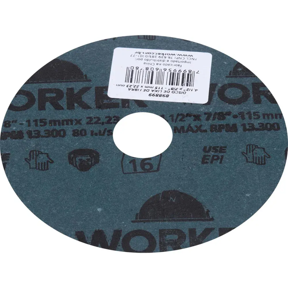 Disco de lixa de fibra 4.1/2 x 7/8 grão 16 Worker — fotografia 4