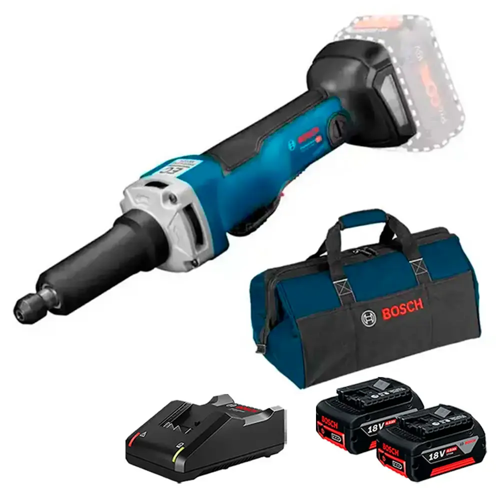 Retífica industrial 18V GGS 18V-23 PLC com bateria 2,0AH, carregador bivolt e bolsa Bosch — fotografia de referência
