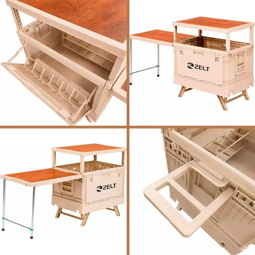 Caixa de armazenamento camping cozinha multifuncional dobrável com mesa lateral Zelt — fotografia 5
