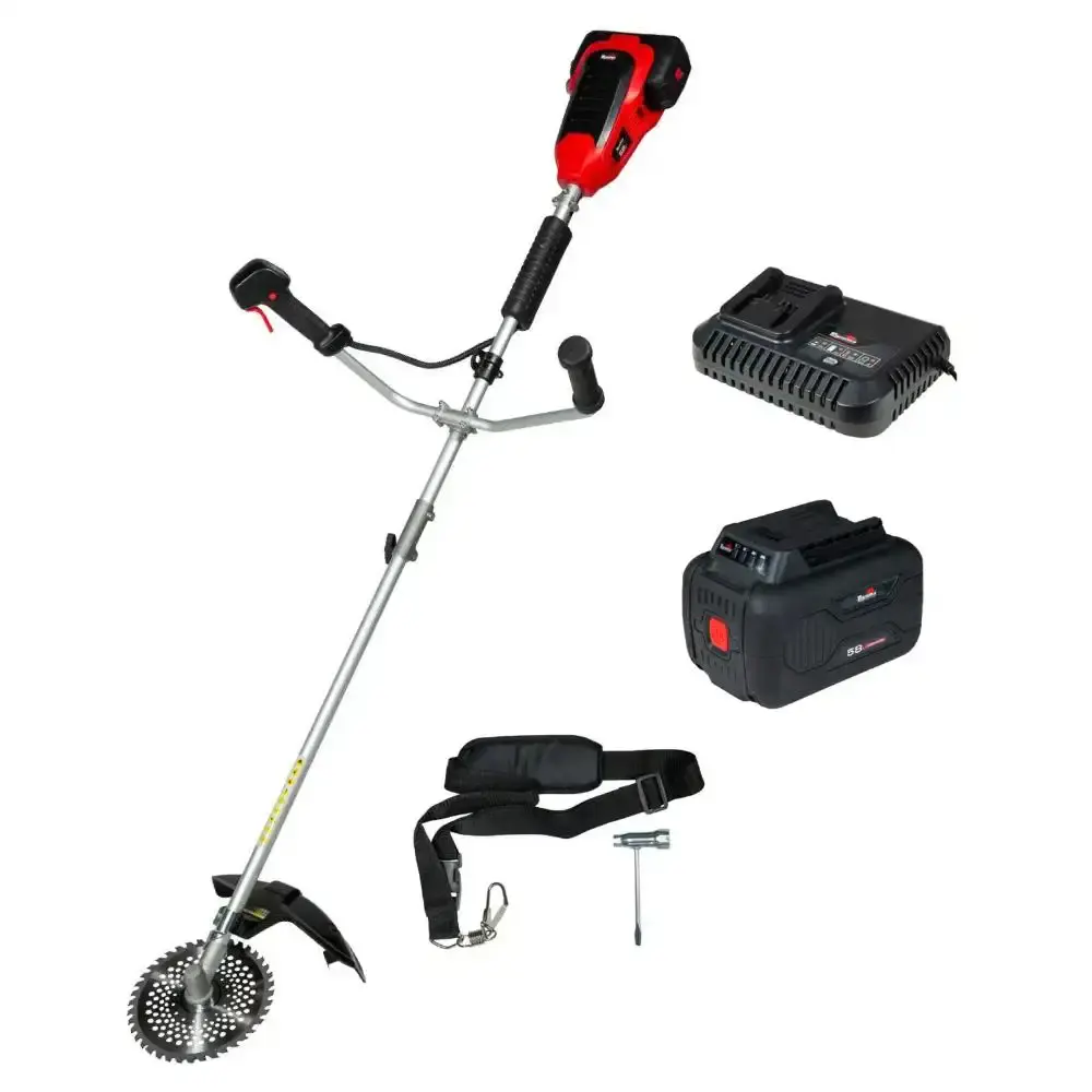 Roçadeira lateral a bateria 58V com carregador TBT58BCX-K Toyama — fotografia de referência