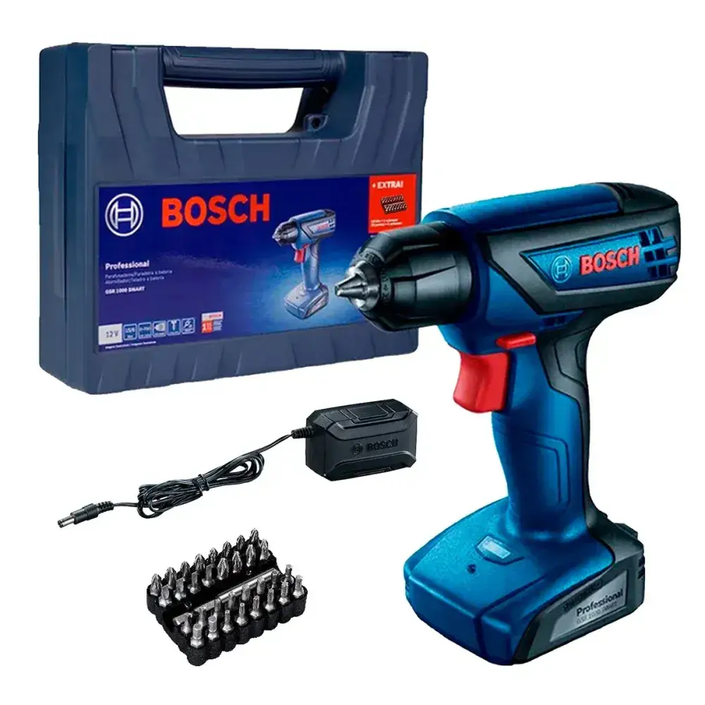 Furadeira parafusadeira GSR1000 smart 12V com 32 bits e maleta Bosch — fotografia 7
