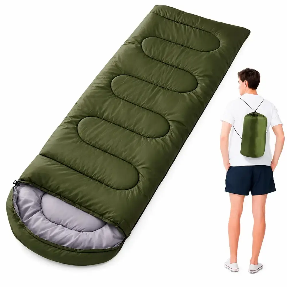 Saco de Dormir Camping Pesca Impermeável Confortável 2,10 x 72 CM c/ Capuz e Bolsa ZELT Preto — fotografia 12
