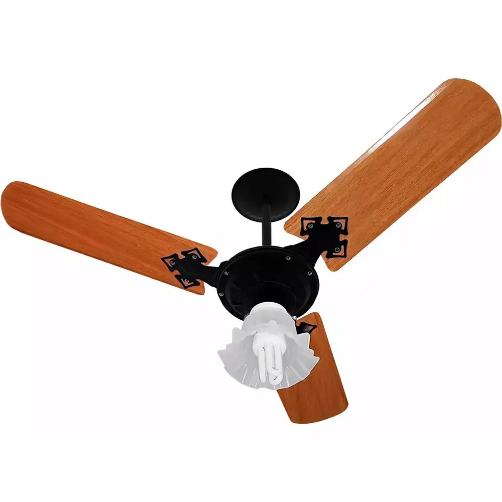 Ventilador de teto 3 pás 130W com lustre várias cores Venti-delta 220 V Branco e Mogno — fotografia 6