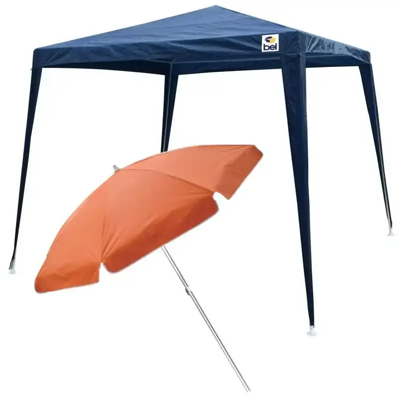 Tenda gazebo azul 3X3 m desmontável + guarda sol 1.6 m (Diâmetro) alumínio BEL — fotografia de referência