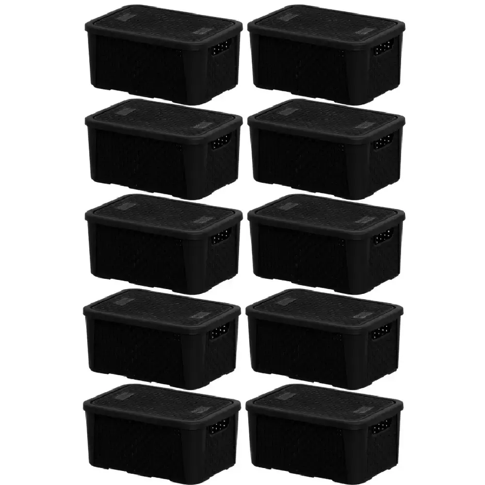Caixa organizadora rattan 5,8 l com 10 unidades preto Plasnew — fotografia de referência