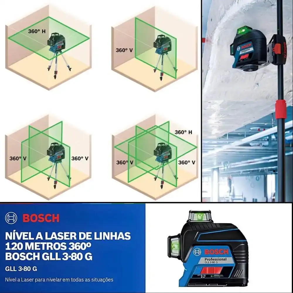 Nivel à laser de linhas 360º gll 3-80G s/ tripe verde — fotografia 6