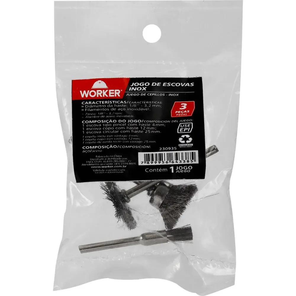 Jogo de escova em inox com 3 peç 1/8” 3,2MM Worker — fotografia 4