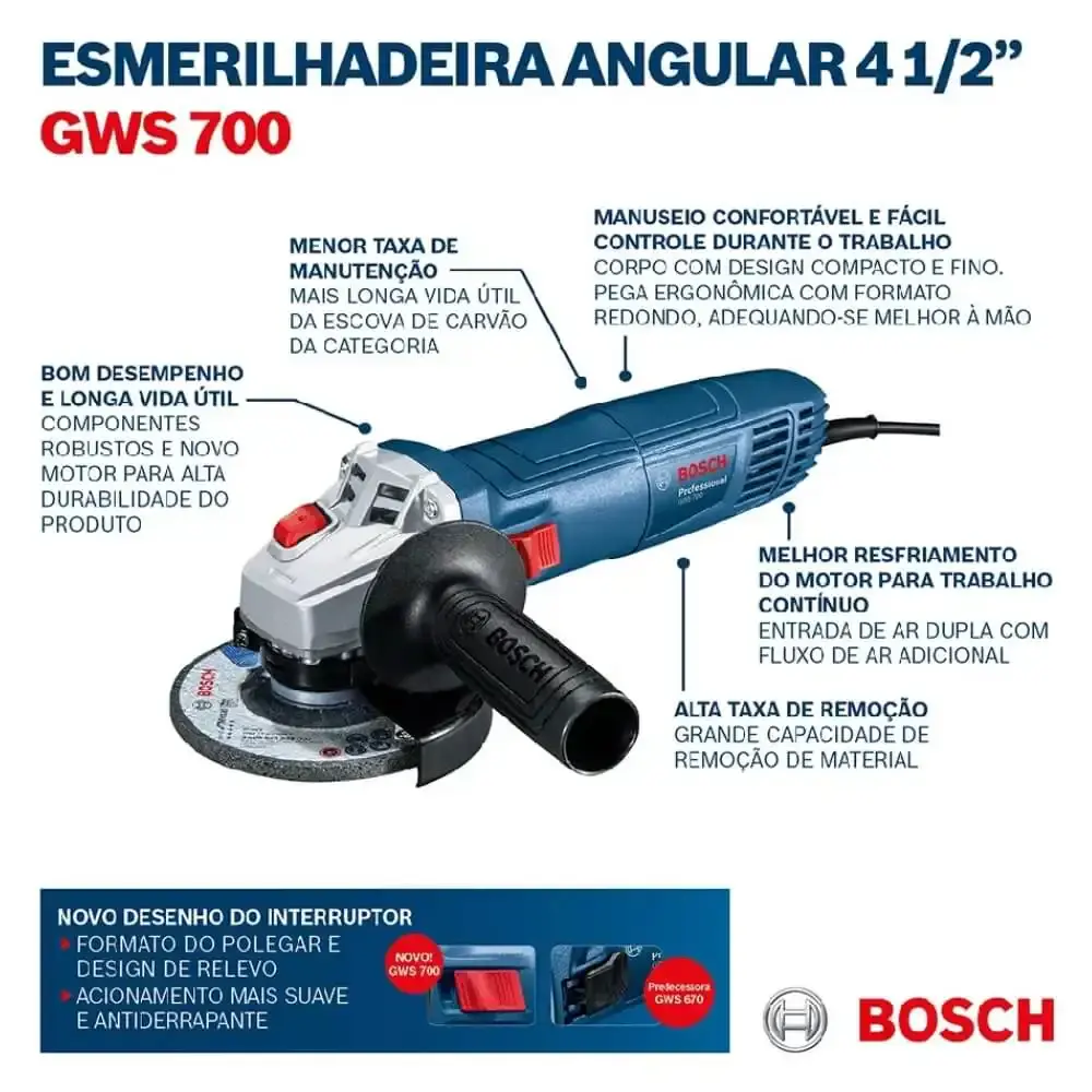 Esmerilhadeira angular 4.1/2POL 710W GWS 700 Bosch 220 V — fotografia 6