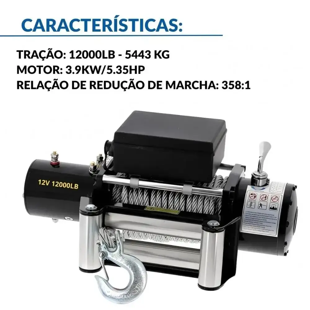Guincho elétrico 12V 12000LB com controle remoto sem fio IWME004 ImportWay — fotografia 4
