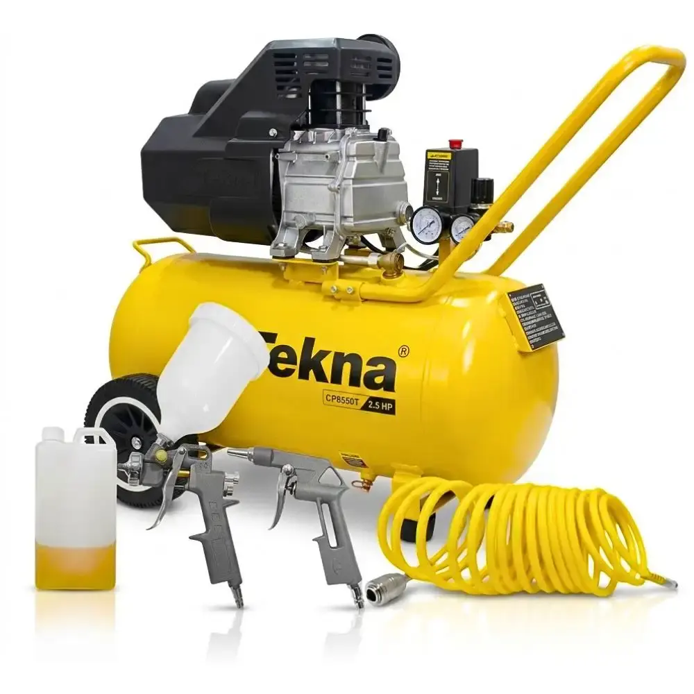 Compressor de ar 2,5HP 8 pés 43 litros lubrificado CP8550T com kit Tekna 220 V — fotografia de referência