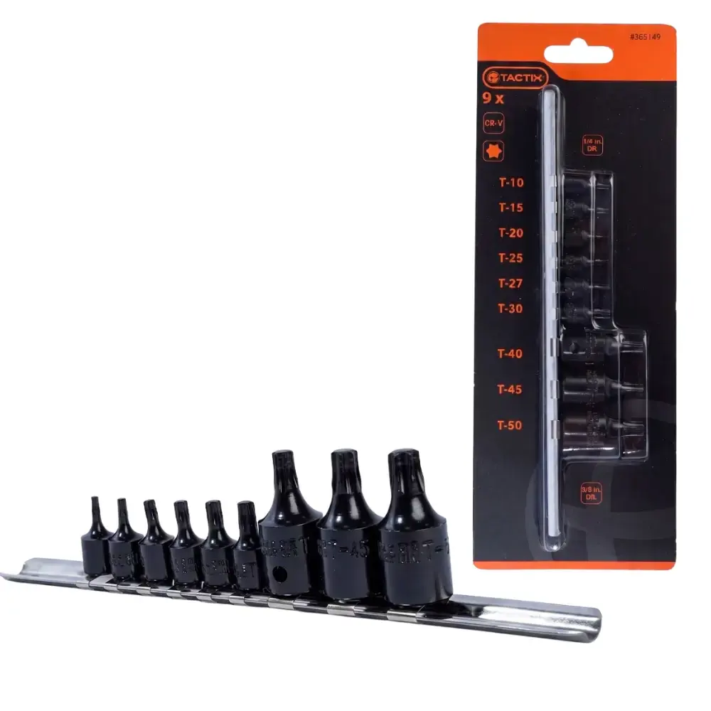 Jogo de soquetes torx com bits 9 peças encaixe 1/4 e 3/8 POL 36549 Tactix