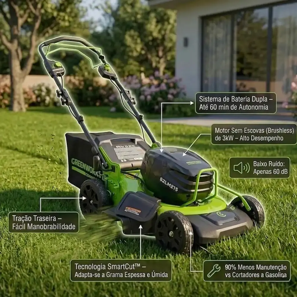 Cortador de grama 82V + podador de altura a bateria + 3 baterias 4,0AH + carregador Greenworks — fotografia 3