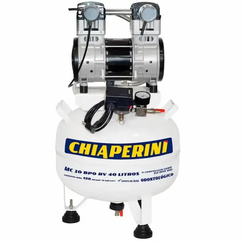 Compressor odontológico 10 pés 40 litros sem óleo BPO RV Chiaperini 110 V — fotografia de referência