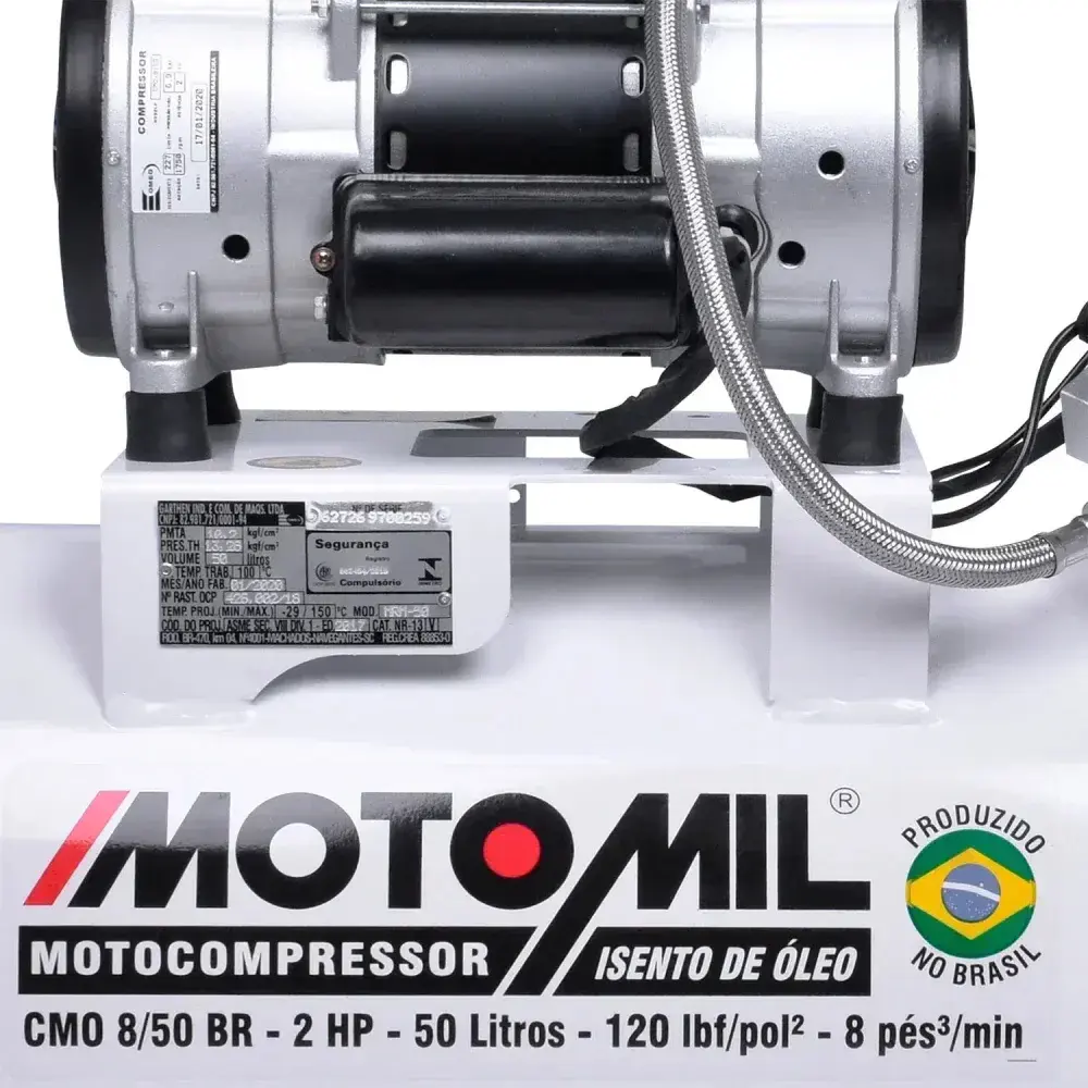 Compressor de ar médico odontológico cmo 8/50 branco MotoMil — fotografia 10