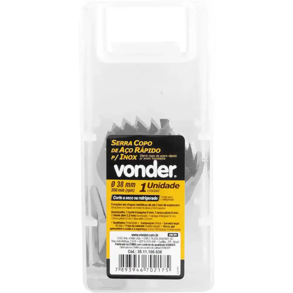 Serra copo aço rápido 38MM para inox Vonder — fotografia 3