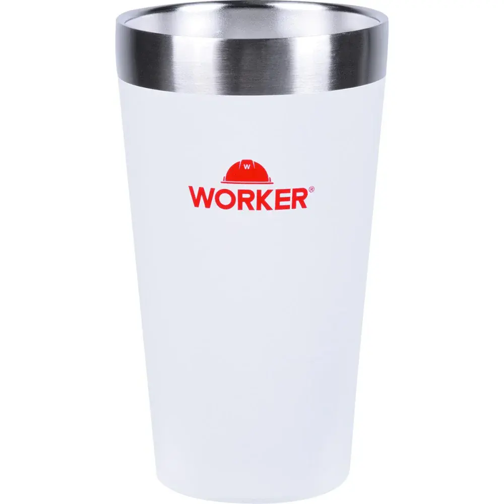 Copo térmico em aço inoxidável branco/vermelho 473ML Worker — fotografia 3
