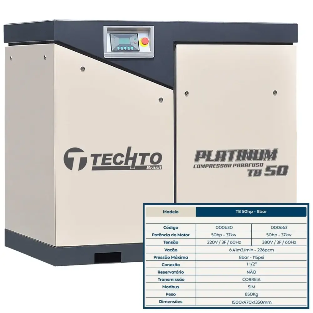 Compressor de parafuso platinum 50HP 8BAR 380V TB50 techto — fotografia 5