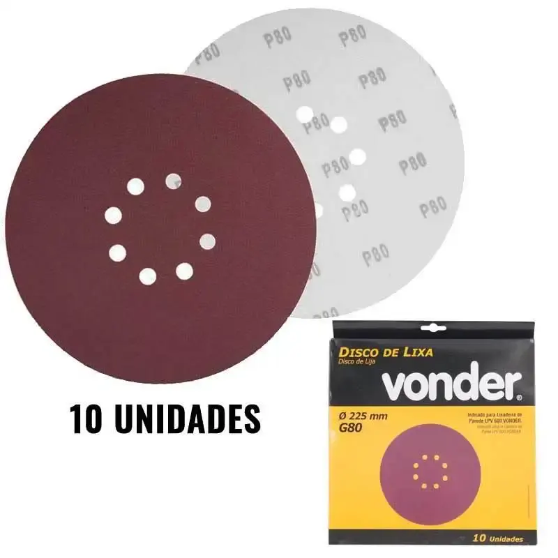 Disco de lixa para lixadeira de teto LPV 600 e LPV 1000 grão 80 kit 10 unidades Vonder — fotografia de referência