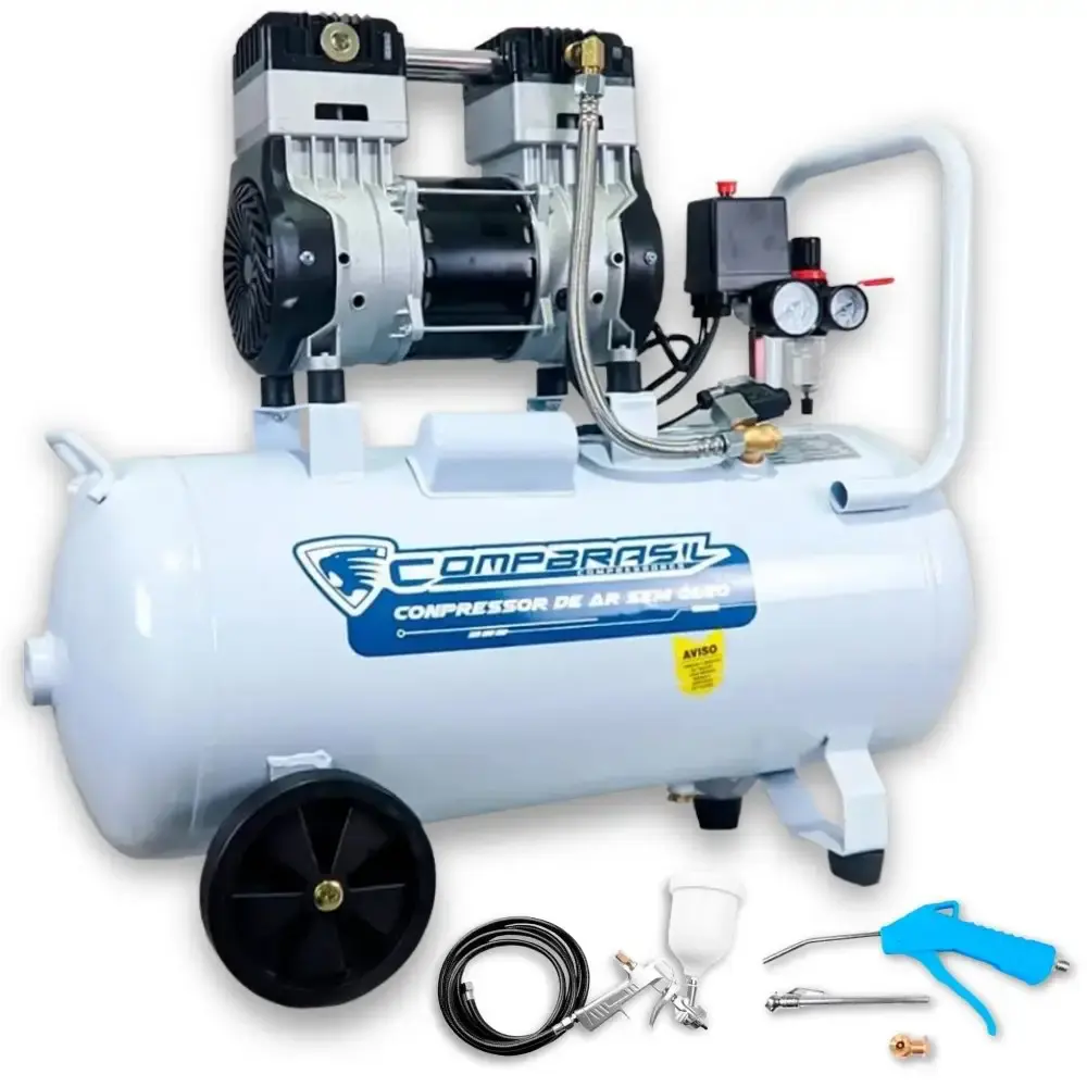 Compressor portátil 2HP 50L sem óleo 220V Compbrasil com kit para compressor 6 peças ferrari