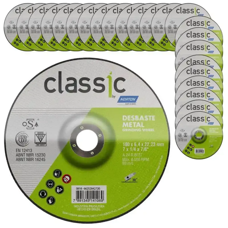 Disco de Desbaste Metal 7 POL x 6.4 MM Furo 7/8 POL Classic Kit 25 Peças NORTON — fotografia 2