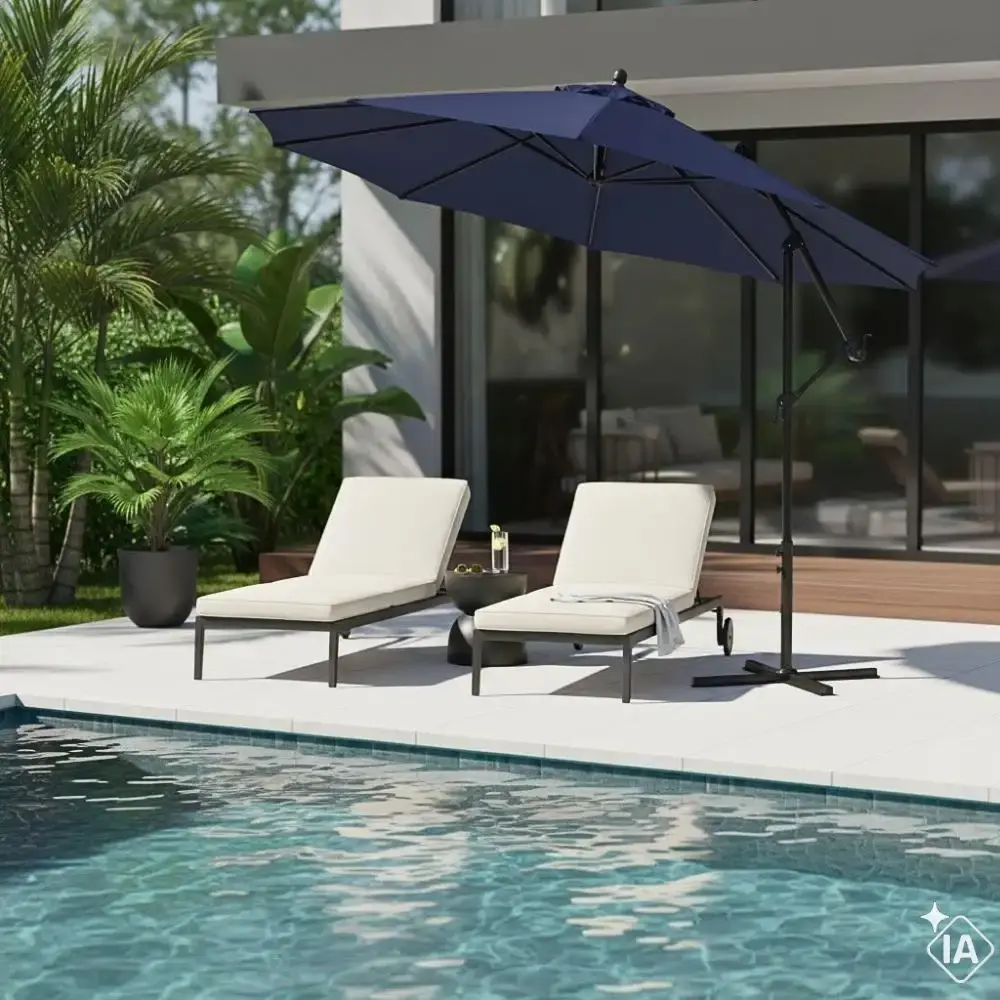 Ombrellone lateral suspenso para jardim 3,0 m com manivela casa LYS Azul — fotografia 4