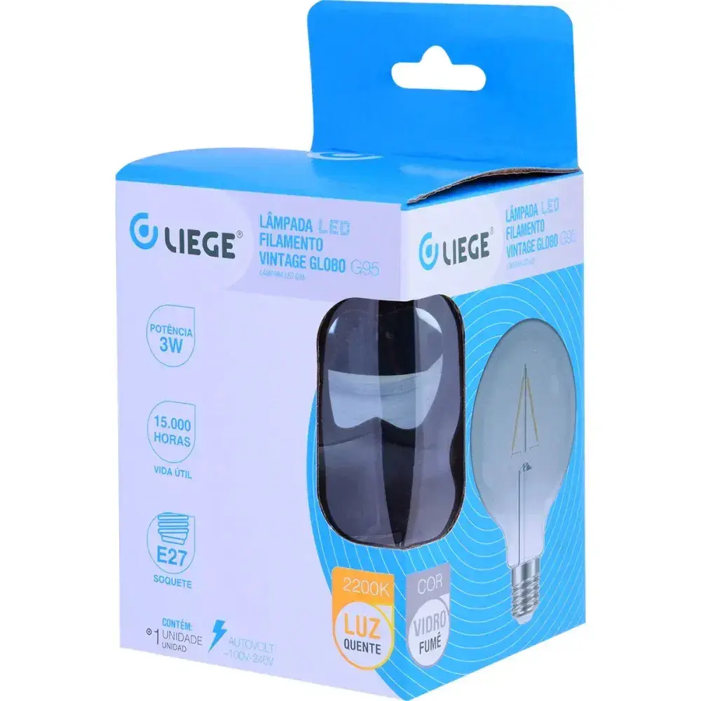 Lâmpada led filamento vintage globo fumê G95 bivolt Liege — fotografia 10