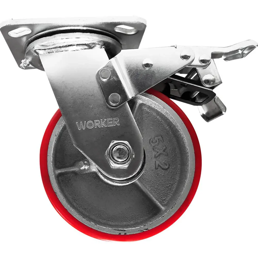Rodízio giratório com freio 5 60MM pu vermelho Worker — fotografia de referência