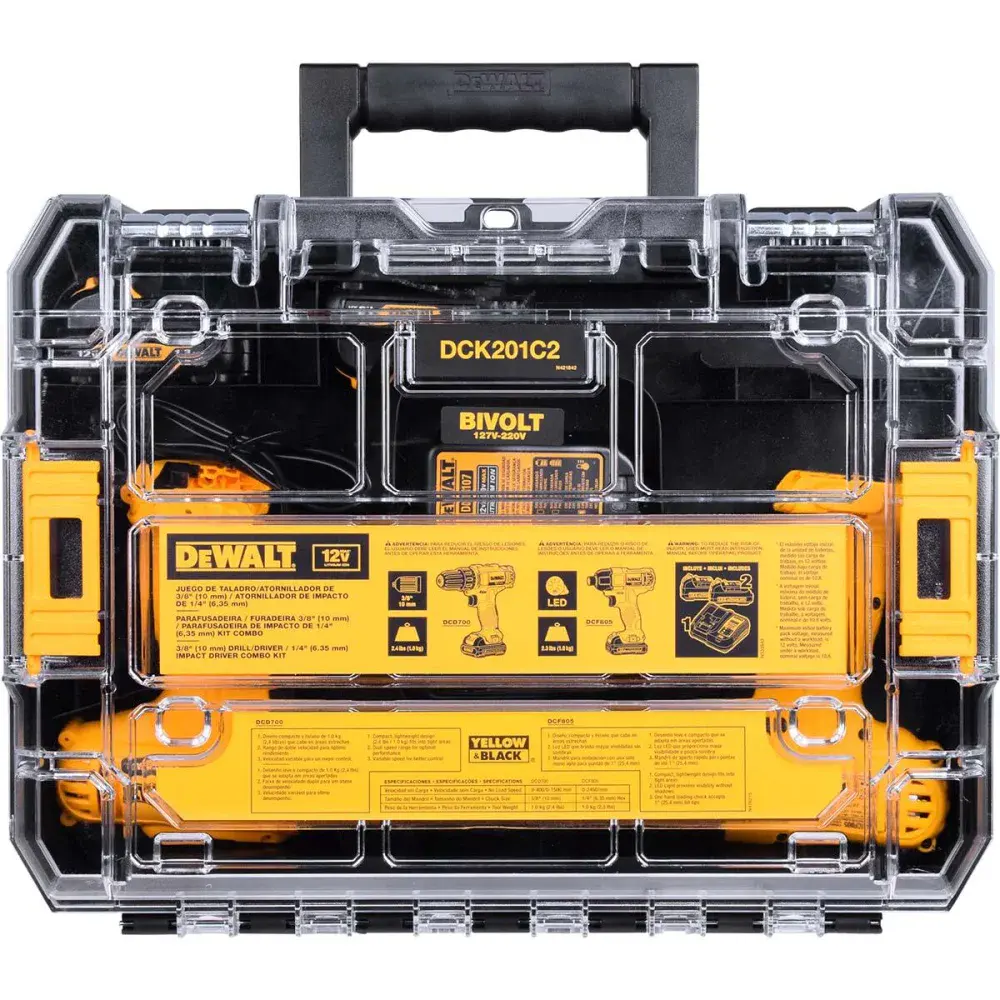 Kit parafusadeira furadeira bateria 3/8 12V bivolt Dewalt — fotografia 5