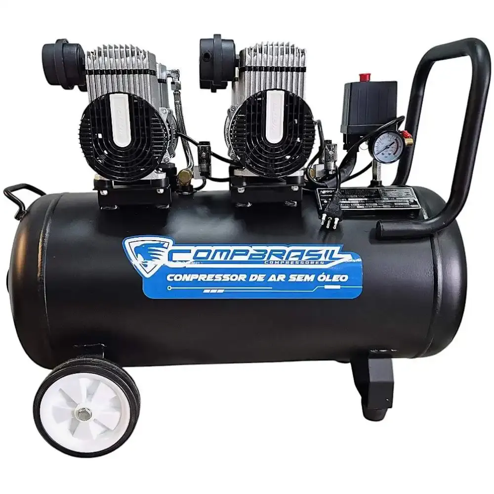 Compressor de ar portátil silencioso 10 pés 1 HP 50 litros isento de óleo 1200X2-50L Compbrasil 220 V