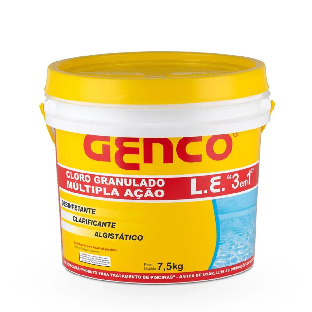 Cloro granulado l.e. múltipla ação 3 em 1 7,5KG Genco — fotografia de referência