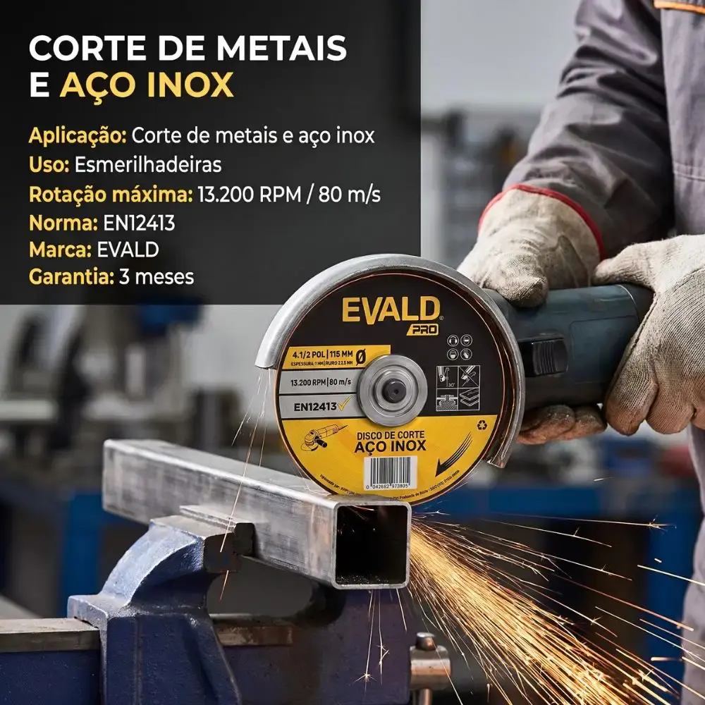 Disco de Corte 100 Unidades Inox 4.1/2 POL x 1,0 MM 13.200 RPM EVALD PRO — fotografia 4