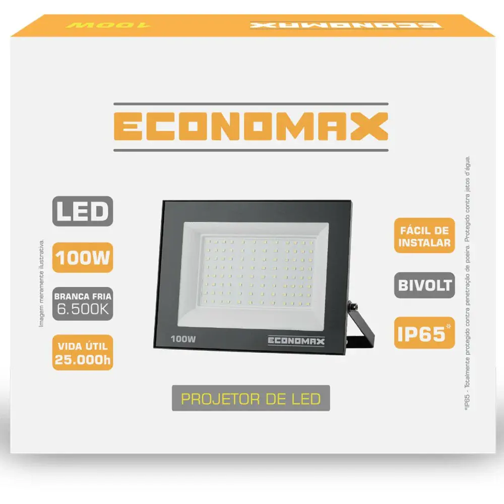 Refletor de led preto 6000LM 100W 6500K biv Economax