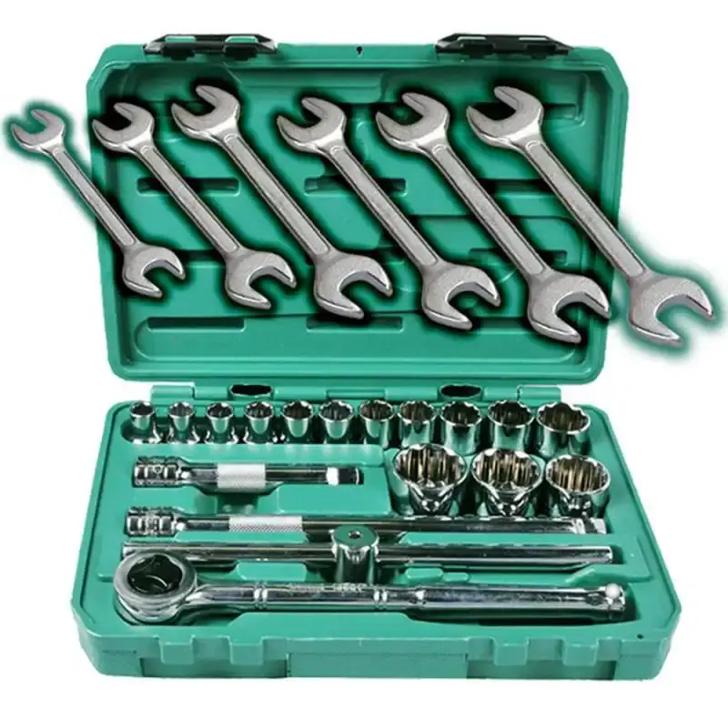 Jogo de Soquete 1/2 POL de 10 à 32 MM com 18 peças SATA + Kit Chave Fixa 6 à 17 MM EDA — fotografia de referência