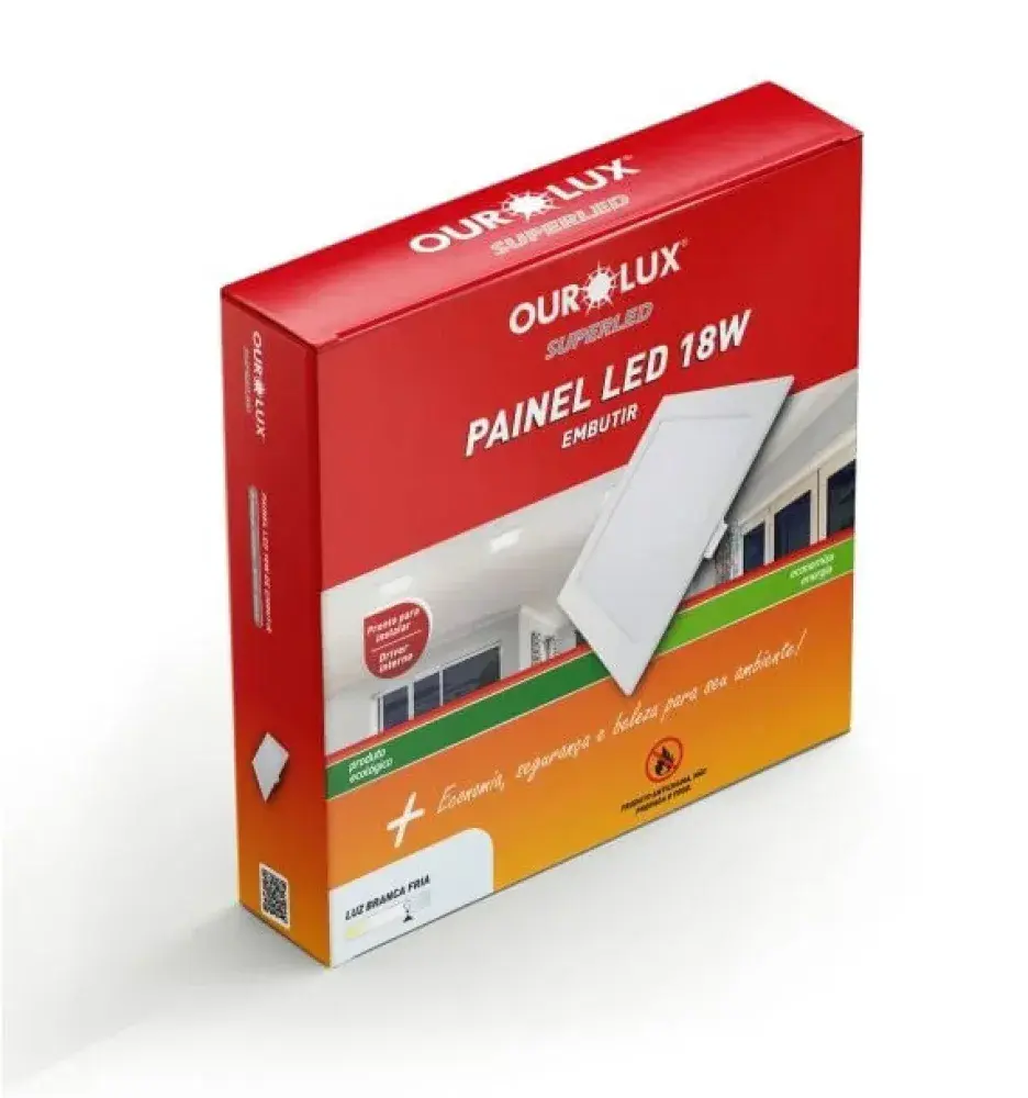 Painel led quadrado embutir bivolt 18W 6500K Ourolux — fotografia de referência