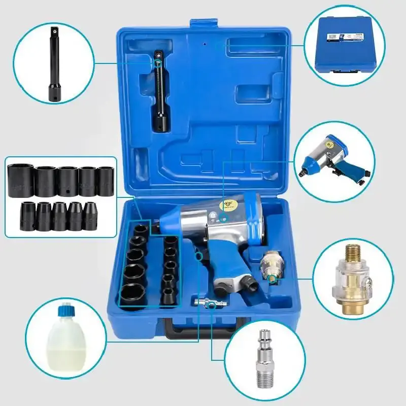 Chave de Impacto Pneumática 1/2 POL 32 KGFM 7000 RPM c/ Kit 17 Peças RP7808 RONGPENG Rong Peng — fotografia 5
